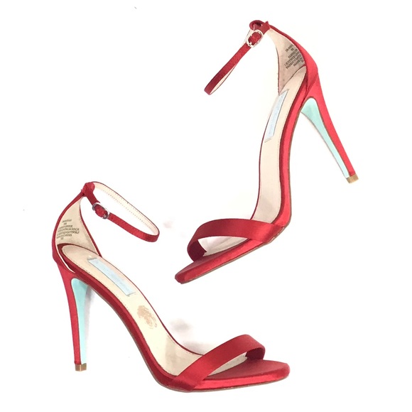 Betsey Johnson Shoes - Betsy Johnson | Sarah Red Satin Ankle Strap Heels